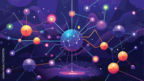 AI Network Visualization Interconnected Glowing Nodes and Global Connections