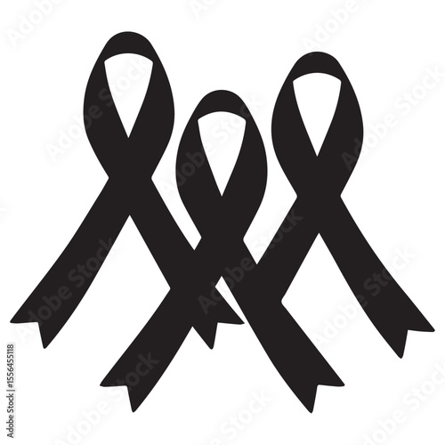 Three black awareness ribbons displayed in a row symbolizing grief and support
