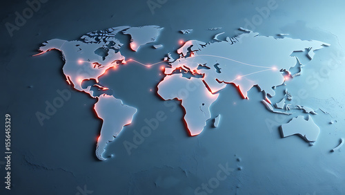 World Map with Glowing Connections - Global Network Illustration for Business, Technology and Communication Concepts