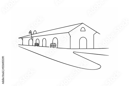 Simple building with arched entrances and a lamp architecture