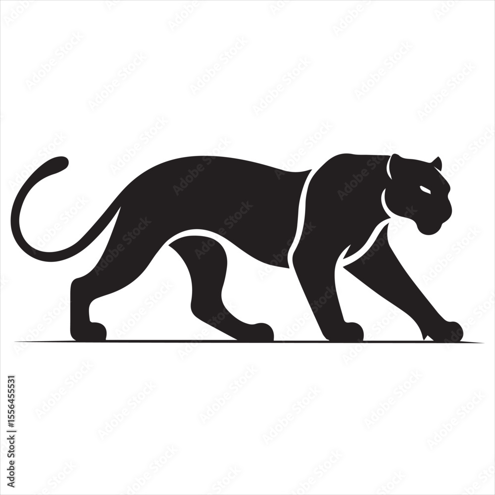 Obraz premium Minimal Black Panther Logo Design, Silhouette Style Vector Graphic, Modern Minimalist Panther Icon for Branding and Logo Projects 