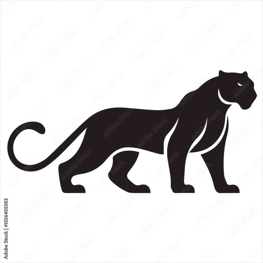 Obraz premium Minimal Black Panther Logo Design, Silhouette Style Vector Graphic, Modern Minimalist Panther Icon for Branding and Logo Projects 