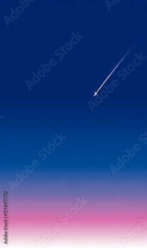 Airplane flying across a gradient sky