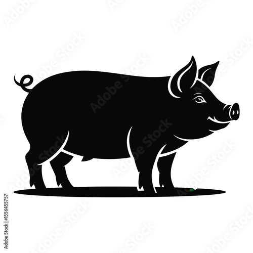 Black Pig Silhouette Farm Animal Side Profile Illustration Vector Graphic white