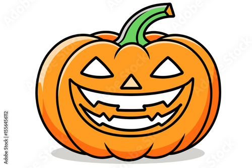 Cartoon Halloween Pumpkin Illustration- Jack-o'-Lantern with Smiling Face- Festive Holiday Decoration Image- Perfect for Spooky Season Designs