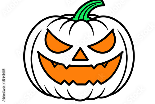 Cartoon Halloween Pumpkin Image-Spooky Jack O Lantern Face-Festive Season Decoration-Halloween Illustration-Orange Glowing Eyes and Smile-Holiday Theme-Party Decor