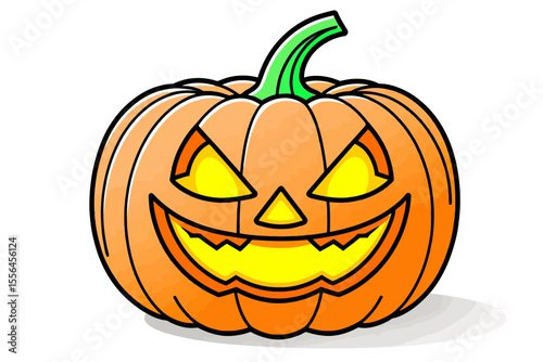 Cartoon Halloween Pumpkin Image-Scary Jack O Lantern Face-Orange Pumpkin with Evil Smile and Glowing Eyes-Spooky Season Decoration-Festive Illustration