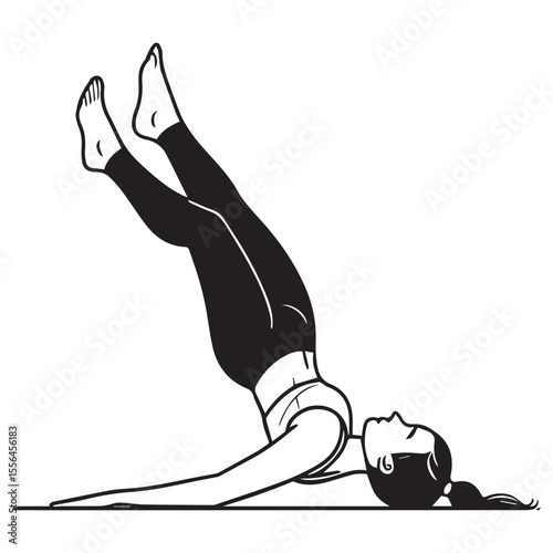 Stylized illustration of a woman performing a pilates exercise on her back lifting her legs