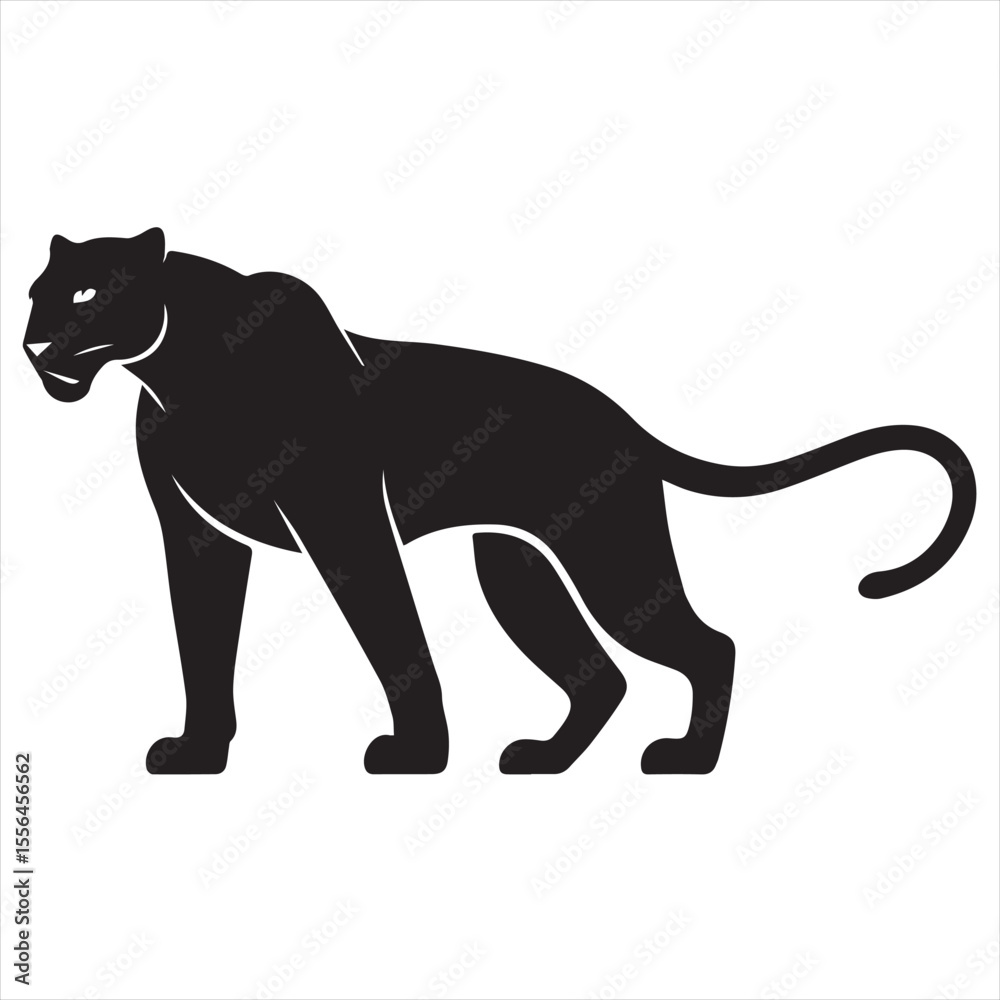 Obraz premium Minimal Black Panther Logo Design, Silhouette Style Vector Graphic, Modern Minimalist Panther Icon for Branding and Logo Projects 
