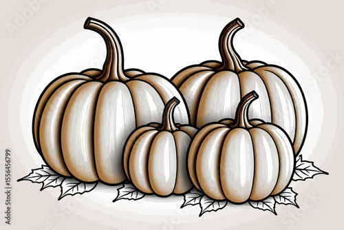 Fall Harvest Pumpkins Illustration-Vintage Style Pumpkin Patch-Autumn Decor-Seasonal Thanksgiving Graphic-Cute Pumpkin Clipart-Festive Design