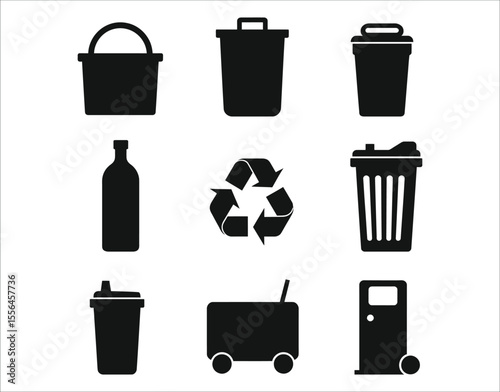 Black Silhouette Recycling Container Icons