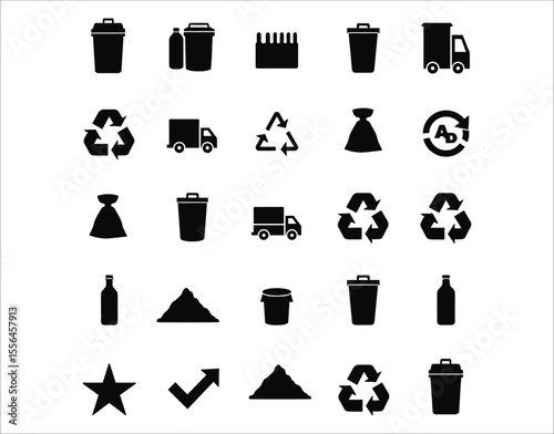 Eco Waste Segregation Icon Silhouettes