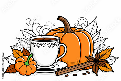 Pumpkin Spice Latte Season Illustration - Cozy Autumn Still Life with Coffee and Pumpkins - Fall Themed Art for Social Media and Blog Posts