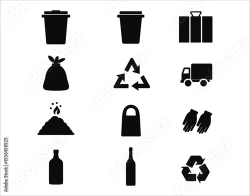 Vector Icons of Waste and Recycling Bins