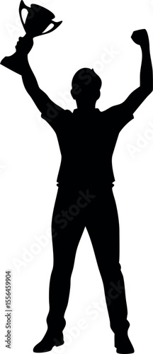 silhouette of a person holding up a trophy vector
