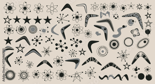 Mid-Century Modern Graphic Design Elements Stars, Boomerangs, Atomic Icons