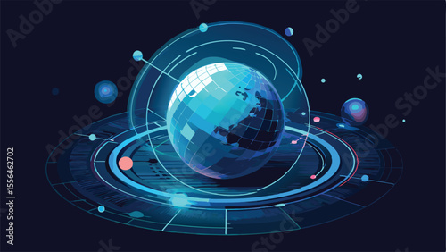 Glowing Wireframe Globe A Rotating Digital Earth Visualization