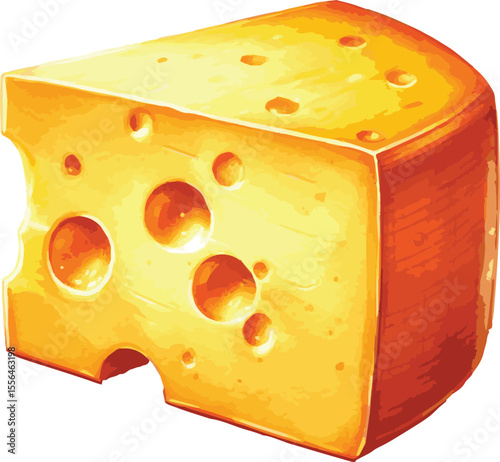 Vector watercolor painted illustration of cheese