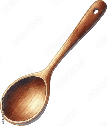 Vector watercolor painted illustration of a wooden spoon