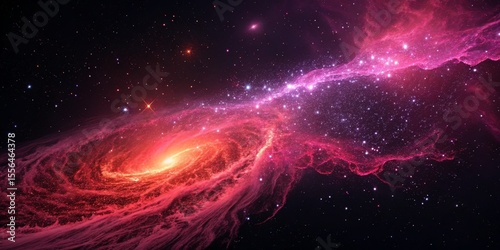 Cosmic Dance Red and Pink Nebula Spiral, Digital Art, Space Space, Nebula