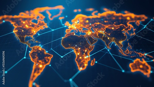 A visually striking world map illuminated by a network of interconnected points