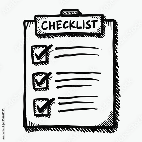 Checklist with checked boxes and lined sections for notes  