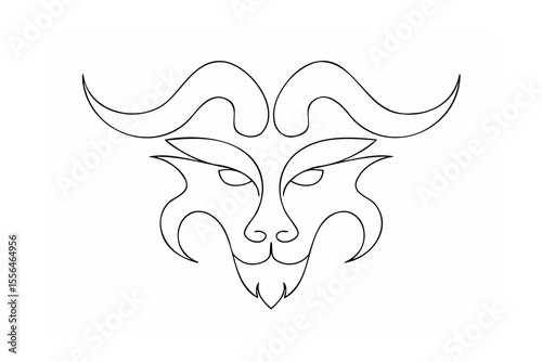 Stylized goat head with curved horns outline