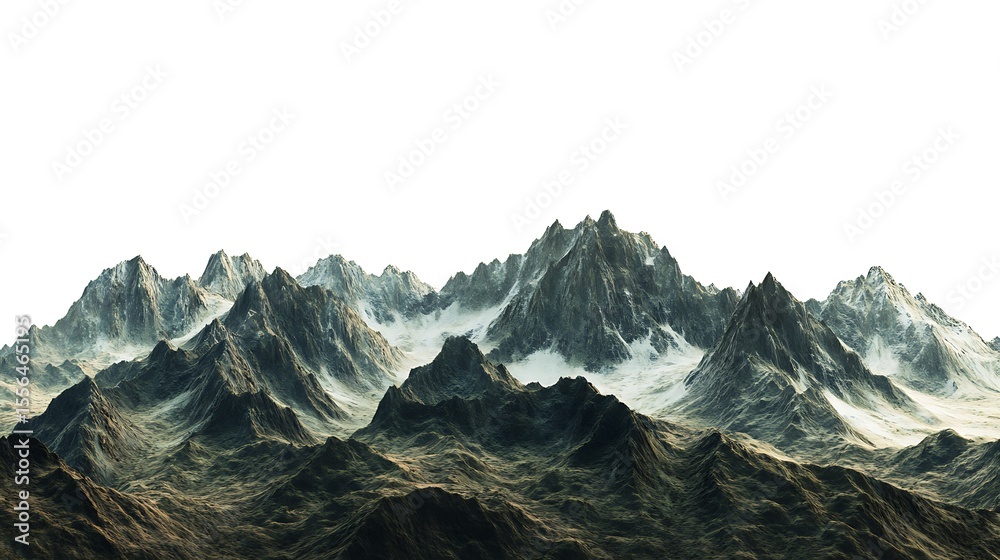 Fototapeta premium Dramatic mountain range vista with snow-capped peaks under a clear sky showcasing texture and majestic scenery for adventure enthusiasts.