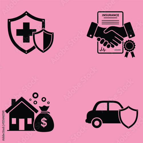 Insurance icons representing health home car and financial protection against risks