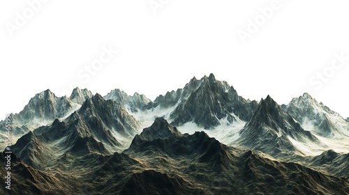 Dramatic mountain range vista with snow-capped peaks under a clear sky showcasing texture and majestic scenery for adventure enthusiasts.