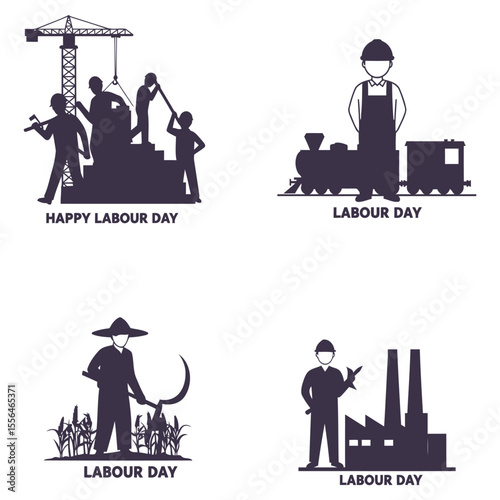 Labor day celebration silhouettes featuring workers in different professions such as construction farmers and industrial workers in flat design