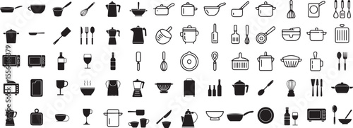 Kitchenware and utensils collection cooking pots