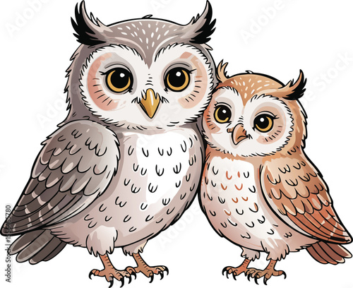 Adorable mother owl and baby owl illustration depicting love and family concepts