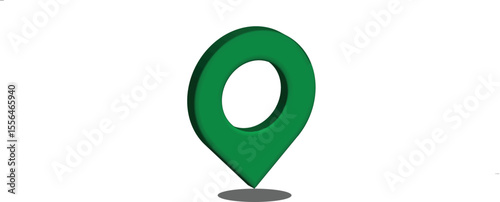 A 3d green map pin icon casting a shadow isolated on white background