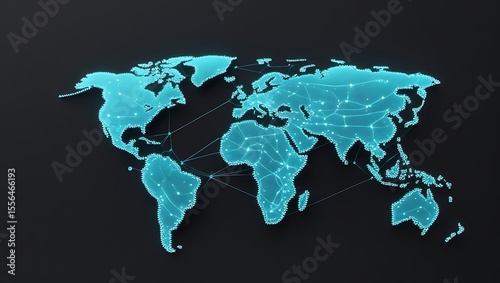 Blue Polygonal World Map: Global Network Connectivity on Black Background