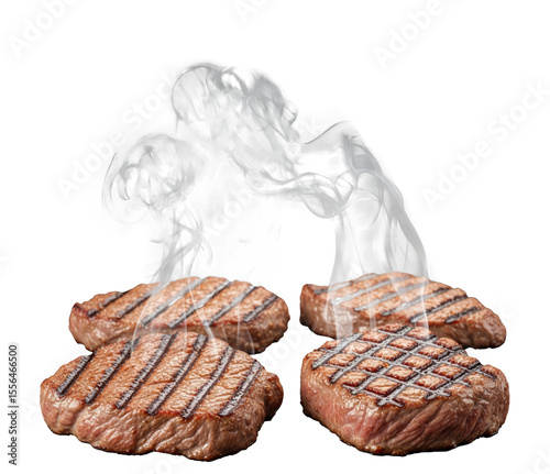 Grilled steaks with smoke isolated
