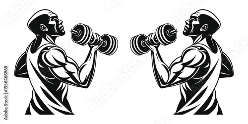Muscular Man Lifting Dumbbells GYM Fitness Workout Vector Illustration