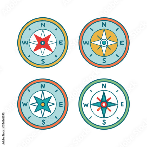 Colorful compass rose collection provides directional guidance with nautical and navigational themed design for exploration and discovery.