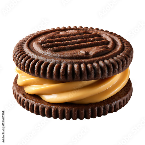 Delicious chocolate sandwich cookie with creamy peanut butter filling isolated on transparent background