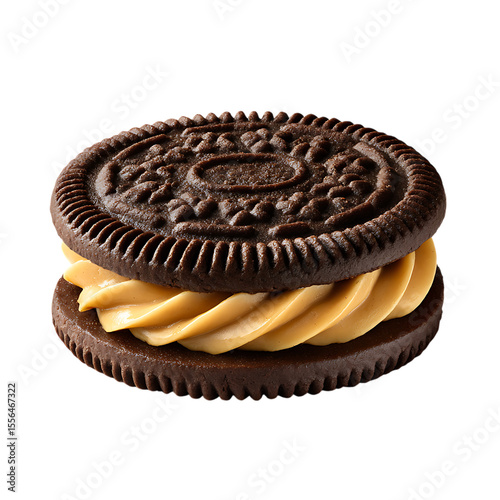 Delicious chocolate sandwich cookie filled with creamy peanut butter isolated on transparent background