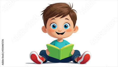 A little boy studying a book
