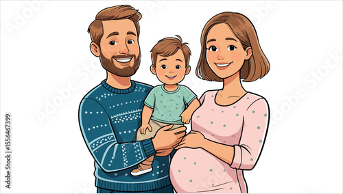 Smiling parents show their love together for their child, celebrating the happiness of family and new life