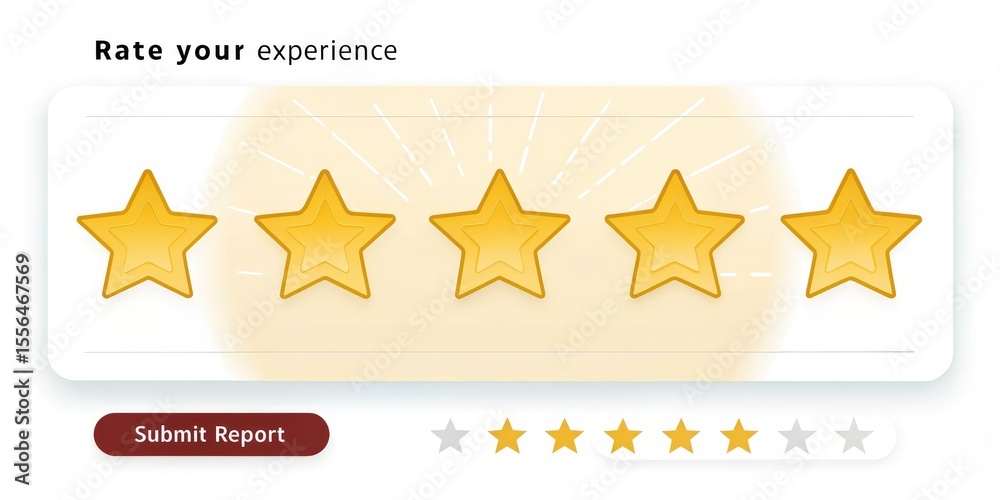 Naklejka premium Five Star Rating UI Design Gold Stars, Feedback Form, Customer Experience, Rating System customer satisfaction, feedback form