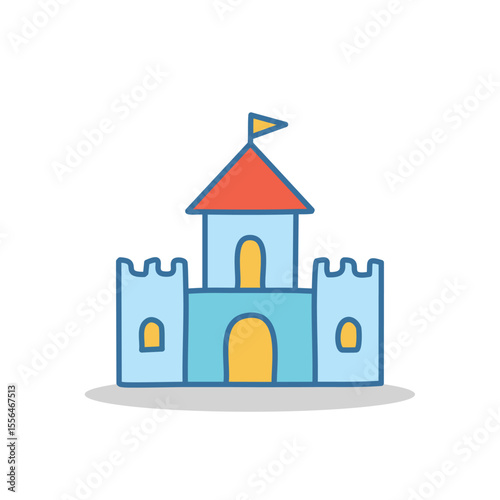 Purple Castle Icon with Walls – Flat Vector Badge
