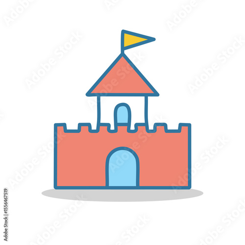 Pink Castle Icon with Turret – Cute Flat Vector