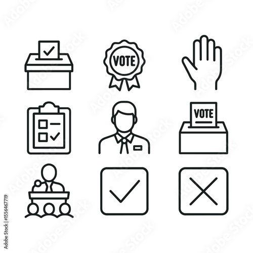 Political election icons set. Outline symbols. Line design