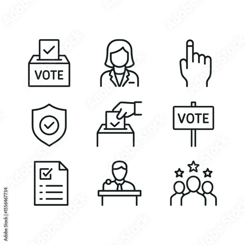 Campaign and elections icons. Outline symbols. Line design