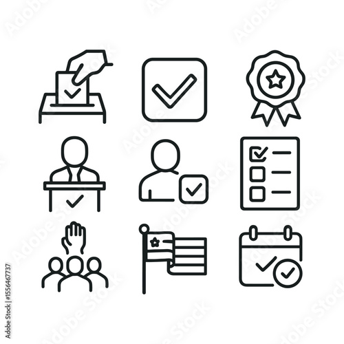 Election vector icons collection. Outline symbols. Line design
