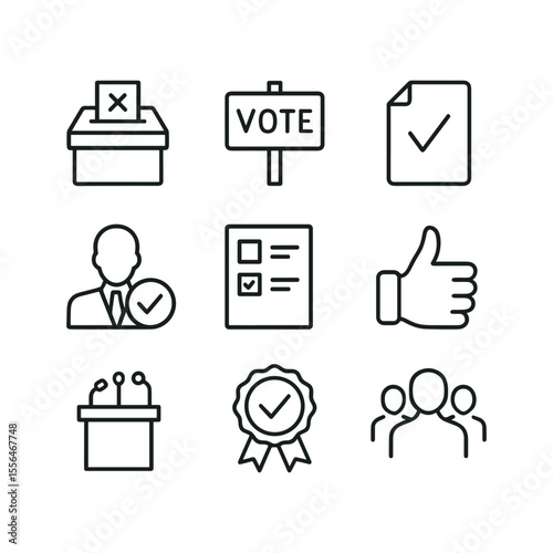 Democracy and elections icon set. Outline symbols. Line design