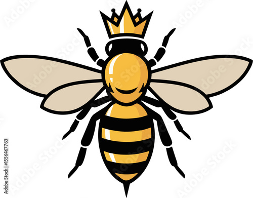 Vector Illustration of a Royal Queen Bee with Crown – Cute and Majestic Design